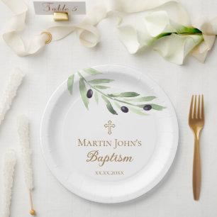 olive branch Baptism  Paper Plate