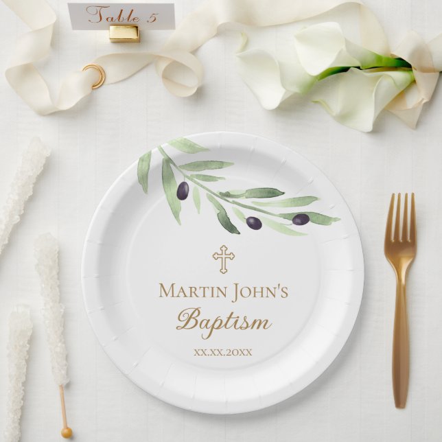 olive branch Baptism  Paper Plate (Wedding)