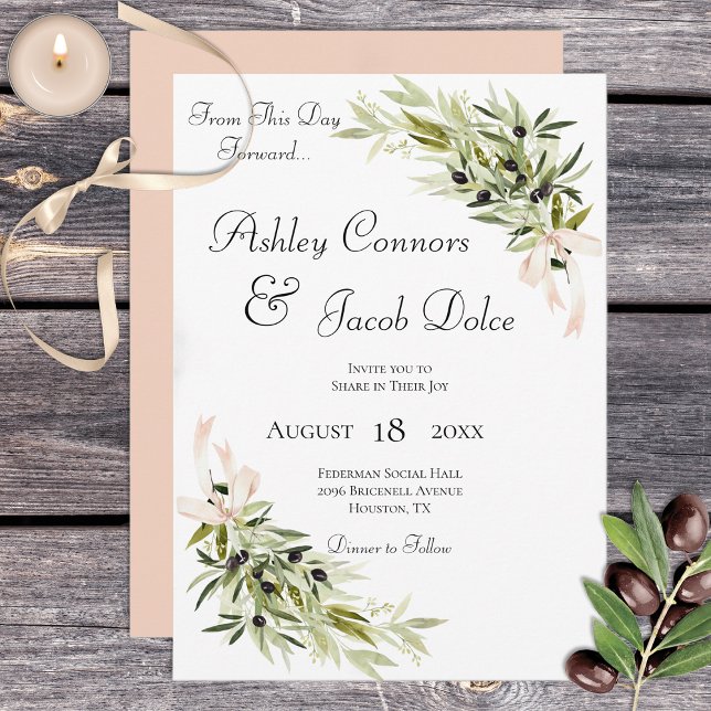 Olive Branch Bouquets Blush Wedding Invitation (Creator Uploaded)
