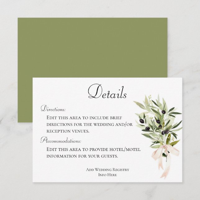 Olive Branch Bouquets Wedding Details Enclosure Card (Front/Back)