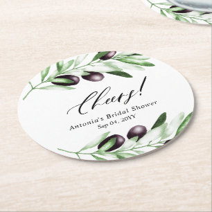 Olive Branch Bridal Shower Round Paper Coaster