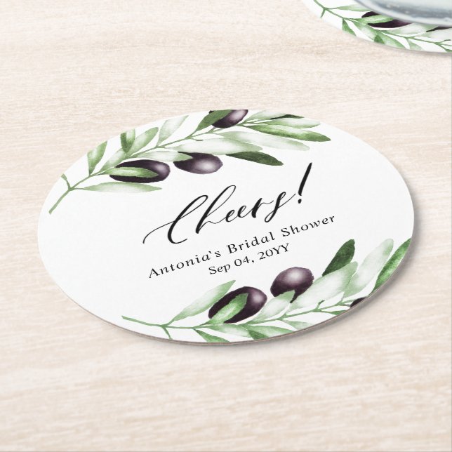 Olive Branch Bridal Shower Round Paper Coaster (Angled)