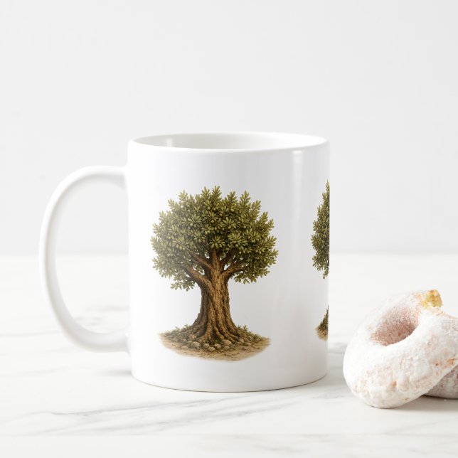 Olive Branch Coffee Mug | Rustic Mediterranean Sty (With Donut)