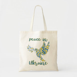 Olive branch dove of peace Ukrainian flag colours Tote Bag