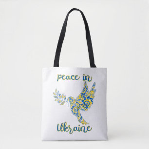 Olive branch dove of peace Ukrainian flag colours Tote Bag