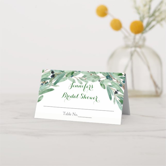 Olive Branch Floral Bridal Shower Place Card (Front)