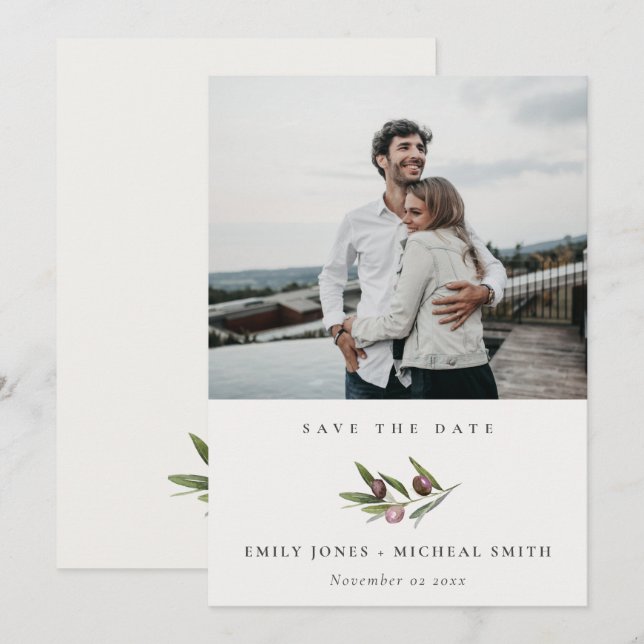 Olive Branch Foliage Save the Date Photo Card (Front/Back)