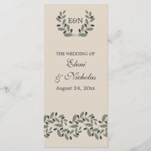 Olive branch garland and wreath wedding program