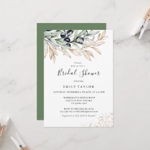 Olive Branch Greenery, Gold Bridal Shower  Invitation