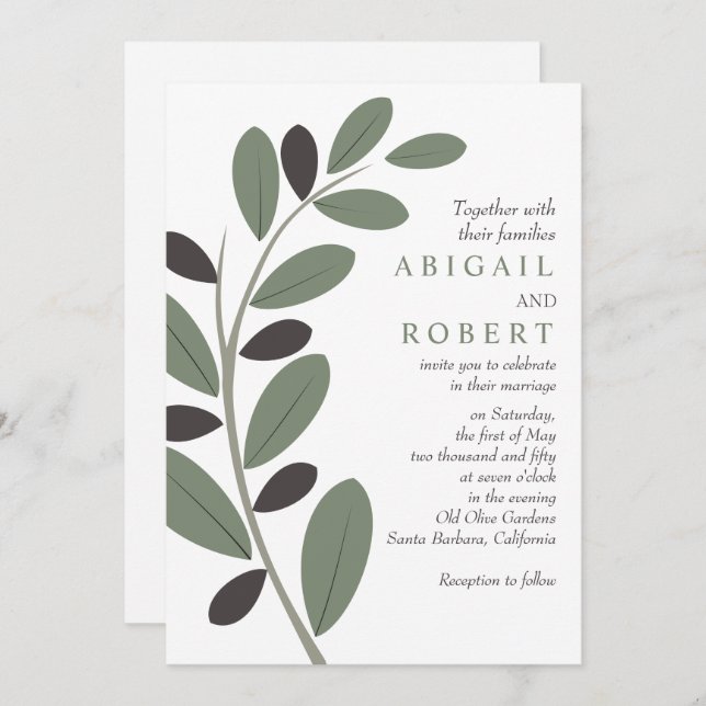 Olive branch Mediterranean charm QR code wedding Invitation (Front/Back)