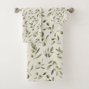 Olive Branch Mediterranean Pattern Bath Towel Set