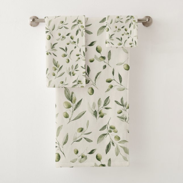 Olive Branch Mediterranean Pattern  Bath Towel Set (Insitu)