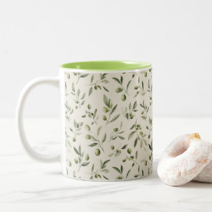 Olive Branch Mediterranean Pattern  Two-Tone Coffee Mug
