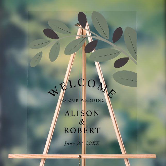 Olive branch Mediterranean wedding welcome sign (Neutral)