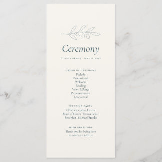 Olive Branch Minimalist Wedding Ceremony Program