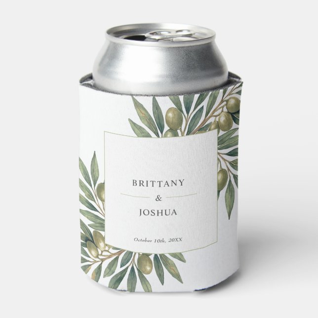 Olive Branch Modern Mediterranean Wedding  Can Cooler (Can Front)