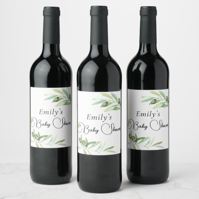 Olive branch Modern minimalist baby shower  Wine Label (Bottles)