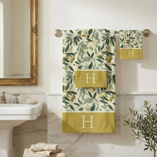Olive Branch Monogram Initial Bath Towel Set