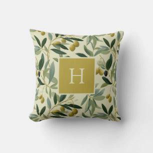 Olive Branch Monogram Initial Botanical Throw Pillow