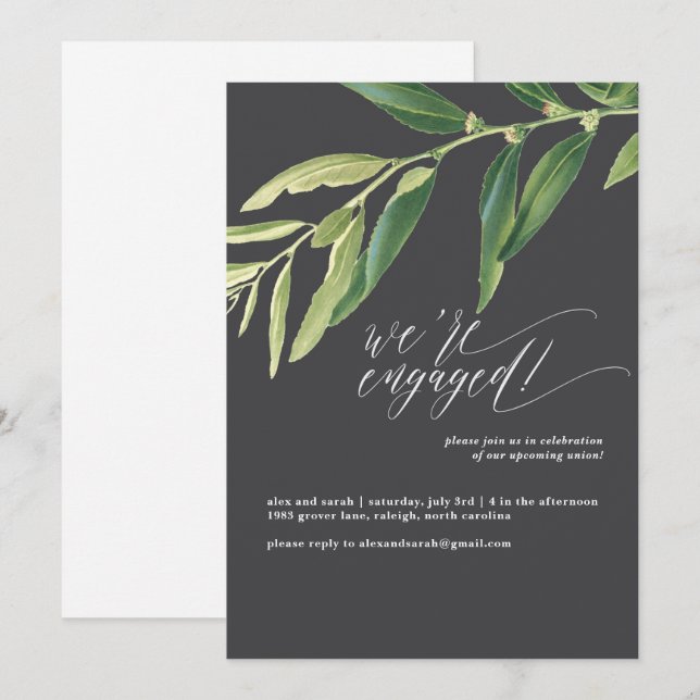 Olive Branch Moody Illustrated Engagement Party Invitation (Front/Back)