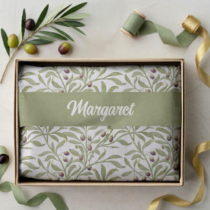 Olive Branch Name Monogram Sage Green Tissue Paper