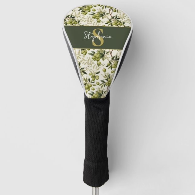 Olive Branch Pattern Mediterranean Monogram Golf Head Cover (Front)