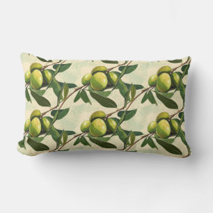 Olive Branch Pattern with Green Leaves Lumbar Pillow