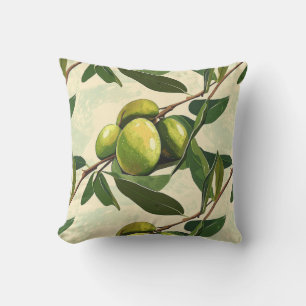 Olive Branch Pattern with Green Leaves Throw Pillow