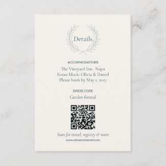 Olive Branch QR Code Wedding Details Card