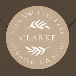 Olive Branch Round Return Address Label<br><div class="desc">Custom return address stickers personalized with your family monogram and address on a faux kraft paper background. Use the design tools to change the background colour and fonts to further customize your own unique design.</div>