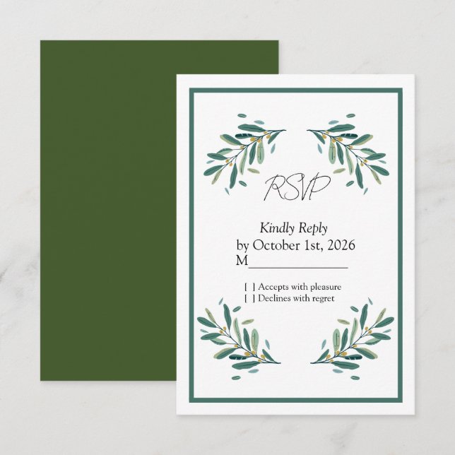 Olive Branch Sage Green Wedding RSVP Response Card (Front/Back)