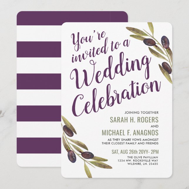 Olive Branch Sangria | White Wedding Invite (Front/Back)