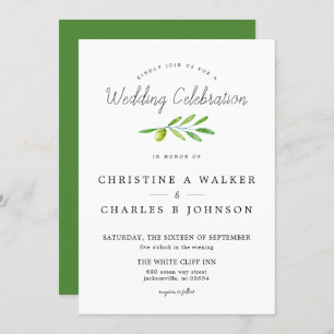 Olive Branch Script Classic Wedding Invitation