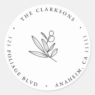Olive Branch Simple Round Return Address Label