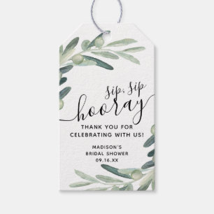 Olive Branch Sip Sip Hooray Bridal Shower Favour Gift Tags