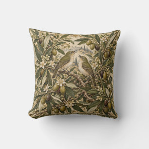 Olive Branch Songbirds Botanical Border Throw Pillow