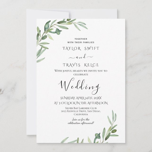 Olive Branch Traditional Wedding Invitation (Front)