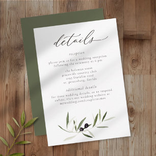 Olive Branch Watercolor Elegant Minimalist Wedding Enclosure Card