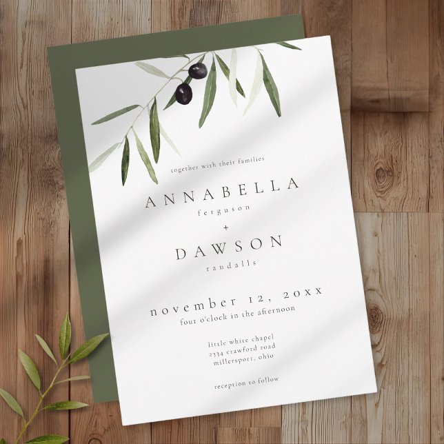 Olive Branch Watercolor Elegant Minimalist Wedding Invitation (Olive Branch Watercolor Elegant Minimalist Wedding Invitation)