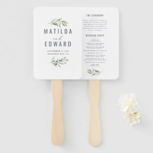 Olive branch watercolor painted wedding hand fan