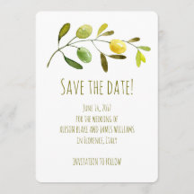 Olive Branch watercolor save the date card