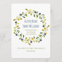 Olive Branch watercolor wedding invitation card