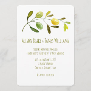 Olive Branch watercolor wedding invitation card
