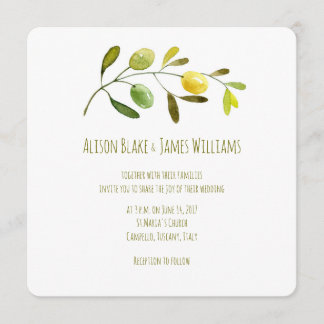 Olive Branch watercolor wedding invitation card