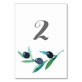 Olive branch watercolor wedding table number