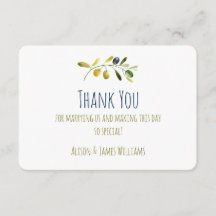 Olive Branch watercolor wedding thank you card