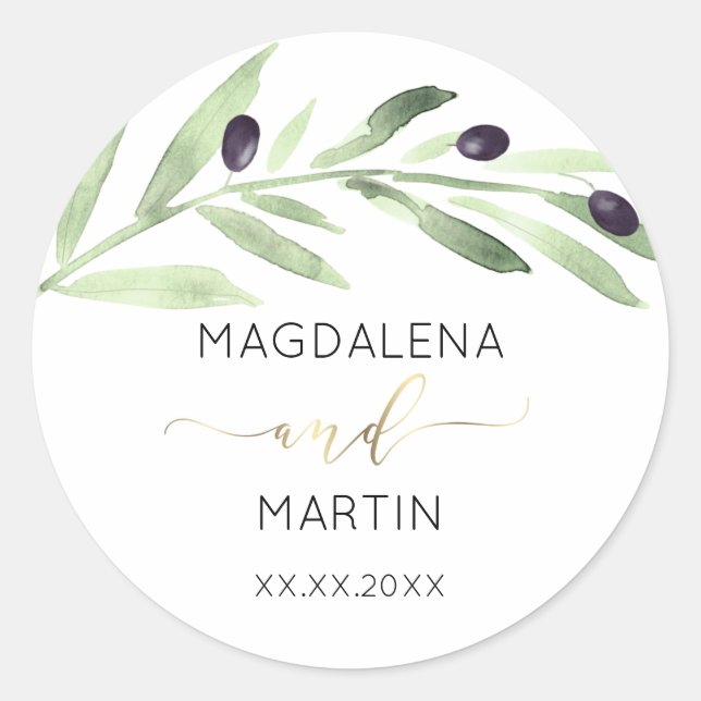 olive branch wedding classic round sticker (Front)