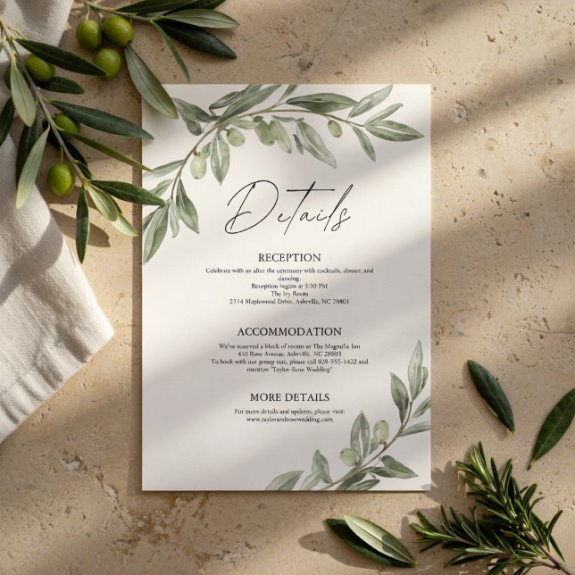 Olive Branch Wedding Details Card | Mediterranean  (Creator Uploaded)
