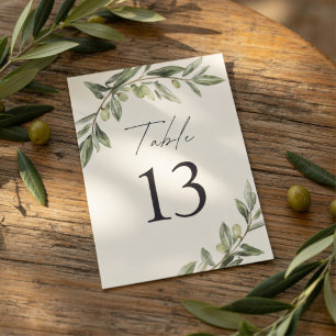 Olive Branch Wedding   Elegant Greenery Botanical Table Number