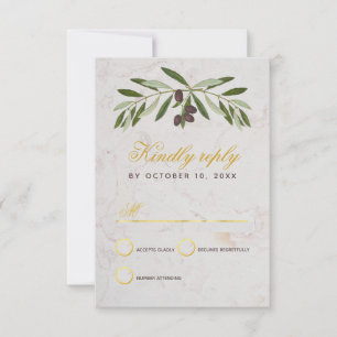Olive Branch Wedding Elegant Script Faux Gold Foil RSVP Card